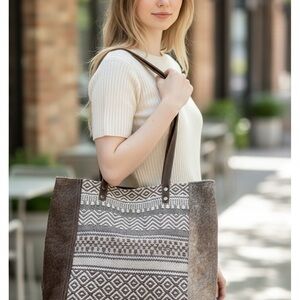 Myra Bag Brown and Cream Patterned Tote WITH matching wallet.